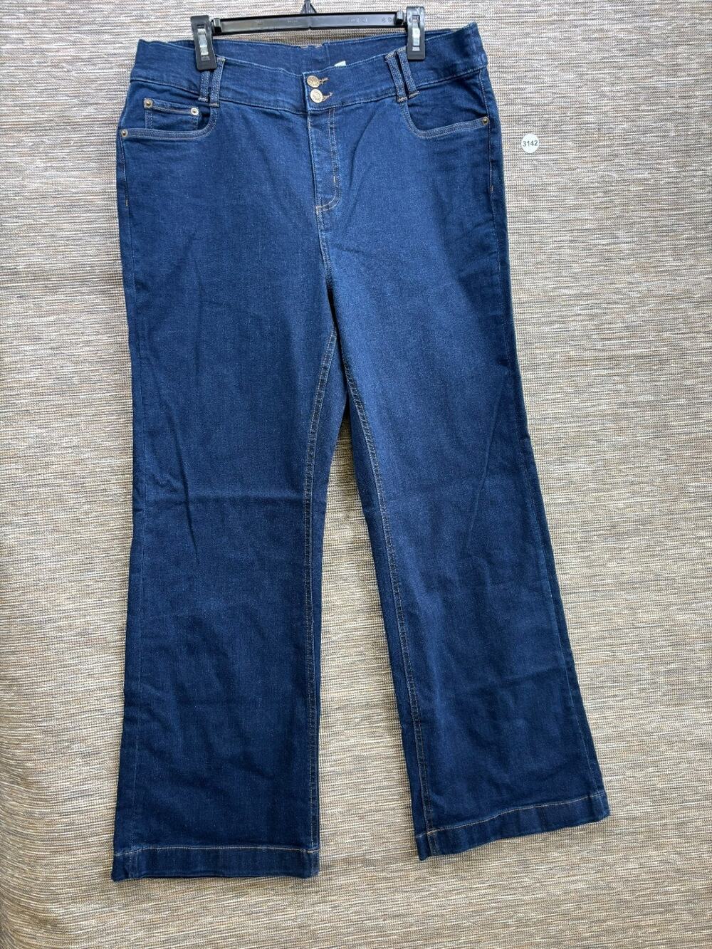 Denim & Co. Indigo Easy Stretch Double-Button Wide-Leg Jeans Size 18W Blue NEW